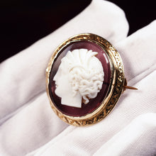 Load image into Gallery viewer, Antique 9ct Gold Purple Glass Figurehead Cameo - c.1910