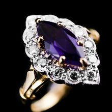 Load image into Gallery viewer, A Magnificent Vintage 18K Gold Large Amethyst & Diamond Marquise Ring