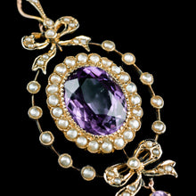 Load image into Gallery viewer, Antique Edwardian Amethyst & Seed Pearl 9K Gold Necklace Pendant - c.1905