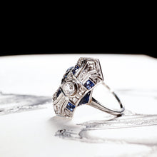 Load image into Gallery viewer, Antique Art Deco 18K White Gold Diamond & Sapphire Ring