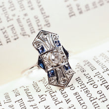 Load image into Gallery viewer, Antique Art Deco 18K White Gold Diamond & Sapphire Ring