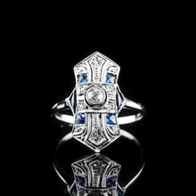 Load image into Gallery viewer, Antique Art Deco 18K White Gold Diamond & Sapphire Ring