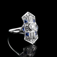 Load image into Gallery viewer, Antique Art Deco 18K White Gold Diamond & Sapphire Ring