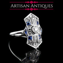 Load image into Gallery viewer, Antique Art Deco 18K White Gold Diamond & Sapphire Ring