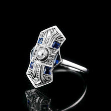 Load image into Gallery viewer, Antique Art Deco 18K White Gold Diamond & Sapphire Ring