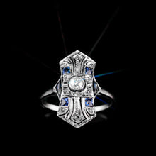 Load image into Gallery viewer, Antique Art Deco 18K White Gold Diamond & Sapphire Ring