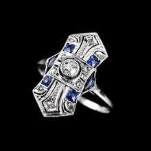 Load image into Gallery viewer, Antique Art Deco 18K White Gold Diamond & Sapphire Ring