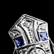 Load image into Gallery viewer, Antique Art Deco 18K White Gold Diamond & Sapphire Ring