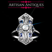 Load image into Gallery viewer, Antique Art Deco 18K White Gold Diamond & Sapphire Ring