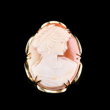 Load image into Gallery viewer, Vintage 9K Gold Cameo Brooch with Hand Engraved Maiden Head - c.1966