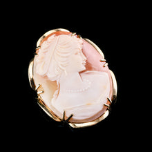 Load image into Gallery viewer, Vintage 9K Gold Cameo Brooch with Hand Engraved Maiden Head - c.1966