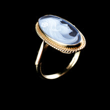 Load image into Gallery viewer, Vintage 9K Gold Agate Cameo Ring with Beautiful Figural Maiden Head - c.1980