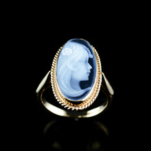 Load image into Gallery viewer, Vintage 9K Gold Agate Cameo Ring with Beautiful Figural Maiden Head - c.1980