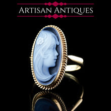 Load image into Gallery viewer, Vintage 9K Gold Agate Cameo Ring with Beautiful Figural Maiden Head - c.1980
