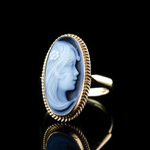 Load image into Gallery viewer, Vintage 9K Gold Agate Cameo Ring with Beautiful Figural Maiden Head - c.1980