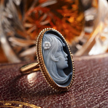 Load image into Gallery viewer, Vintage 9K Gold Agate Cameo Ring with Beautiful Figural Maiden Head - c.1980