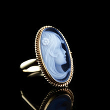 Load image into Gallery viewer, Vintage 9K Gold Agate Cameo Ring with Beautiful Figural Maiden Head - c.1980