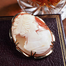 Load image into Gallery viewer, Vintage 9K Gold Cameo Brooch with Hand Engraved Maiden Head - c.1966
