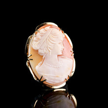 Load image into Gallery viewer, Vintage 9K Gold Cameo Brooch with Hand Engraved Maiden Head - c.1966