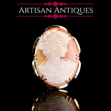 Load image into Gallery viewer, Vintage 9K Gold Cameo Brooch with Hand Engraved Maiden Head - c.1966