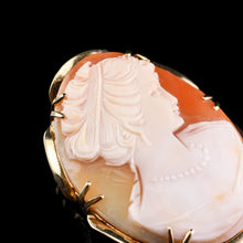 Load image into Gallery viewer, Vintage 9K Gold Cameo Brooch with Hand Engraved Maiden Head - c.1966