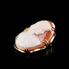 Load image into Gallery viewer, Vintage 9K Gold Cameo Brooch with Hand Engraved Maiden Head - c.1966
