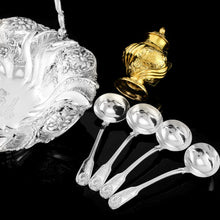 Load image into Gallery viewer, Antique Victorian Set of 4 Solid Silver Sauce Ladles/Spoons "Fiddle Thread & Shell" Pattern - Chawner & Co 1845