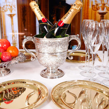 Load image into Gallery viewer, Antique Georgian Irish Solid Silver Large (1kg+) Two Handled Cup/Wine Cooler with Beautiful Floral Chasing - Dublin 1726