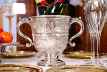 Load image into Gallery viewer, Antique Georgian Irish Solid Silver Large (1kg+) Two Handled Cup/Wine Cooler with Beautiful Floral Chasing - Dublin 1726
