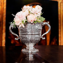 Load image into Gallery viewer, Antique Georgian Irish Solid Silver Large (1kg+) Two Handled Cup/Wine Cooler with Beautiful Floral Chasing - Dublin 1726