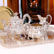 Load image into Gallery viewer, Antique Victorian Solid Silver 3 Piece Tea Set/Service with Fabulous 'Louis' Style Chasing and Figural Masks - Barnard 1857