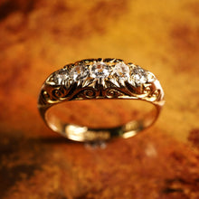 Load image into Gallery viewer, Antique Edwardian 18K Gold Engraved & 5 Diamond Ring - 1908