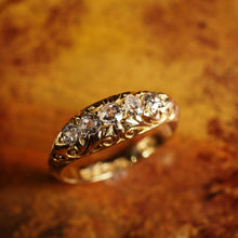 Load image into Gallery viewer, Antique Edwardian 18K Gold Engraved & 5 Diamond Ring - 1908