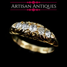 Load image into Gallery viewer, Antique Edwardian 18K Gold Engraved & 5 Diamond Ring - 1908