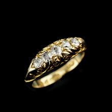 Load image into Gallery viewer, Antique Edwardian 18K Gold Engraved & 5 Diamond Ring - 1908