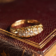 Load image into Gallery viewer, Antique Edwardian 18K Gold Engraved & 5 Diamond Ring - 1908