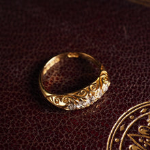 Load image into Gallery viewer, Antique Edwardian 18K Gold Engraved & 5 Diamond Ring - 1908