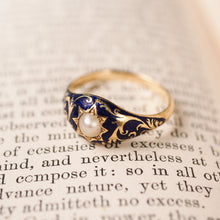 Load image into Gallery viewer, A Fabulous Antique Victorian 18K Gold Enamel & Pearl Ring with Scrolled Decorations - c.1880
