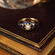 Load image into Gallery viewer, A Fabulous Antique Victorian 18K Gold Enamel & Pearl Ring with Scrolled Decorations - c.1880