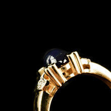 Load image into Gallery viewer, A Stylish Vintage 9K Gold Sapphire Cabochon and Diamond Ring