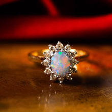 Load image into Gallery viewer, A Stunning Vintage 18K Gold Opal & Diamond Cluster Ring