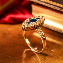 Load image into Gallery viewer, A Marvellous Victorian 18K Gold Sapphire & Diamond Navette Ring