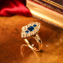 Load image into Gallery viewer, A Marvellous Victorian 18K Gold Sapphire & Diamond Navette Ring