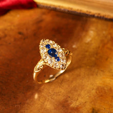 Load image into Gallery viewer, A Marvellous Victorian 18K Gold Sapphire & Diamond Navette Ring