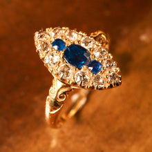 Load image into Gallery viewer, A Marvellous Victorian 18K Gold Sapphire & Diamond Navette Ring