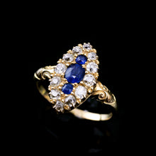 Load image into Gallery viewer, A Marvellous Victorian 18K Gold Sapphire & Diamond Navette Ring