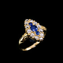 Load image into Gallery viewer, A Marvellous Victorian 18K Gold Sapphire & Diamond Navette Ring