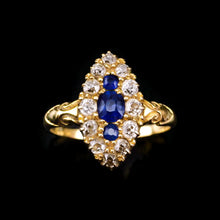 Load image into Gallery viewer, A Marvellous Victorian 18K Gold Sapphire & Diamond Navette Ring