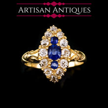 Load image into Gallery viewer, A Marvellous Victorian 18K Gold Sapphire & Diamond Navette Ring