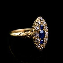 Load image into Gallery viewer, A Marvellous Victorian 18K Gold Sapphire & Diamond Navette Ring